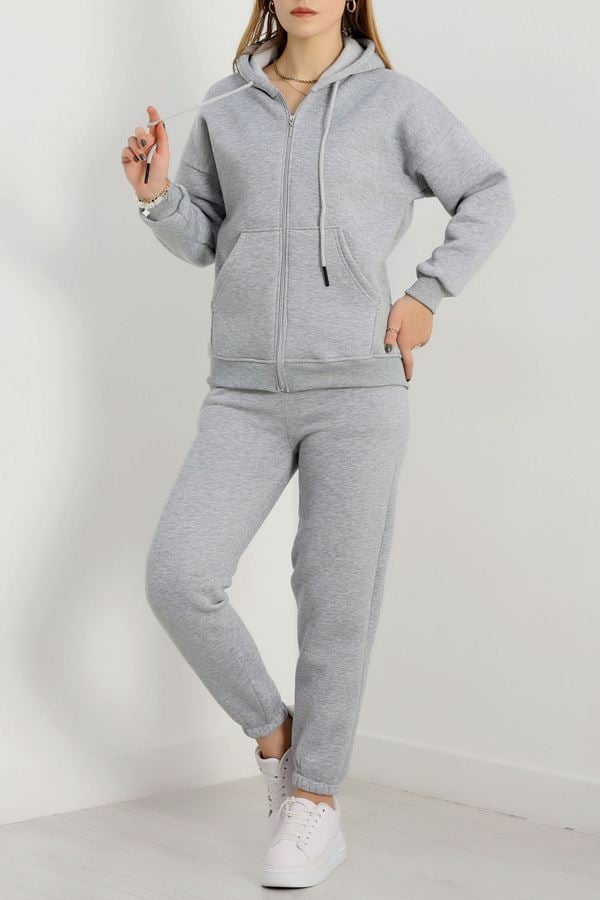 3 İplik Kapşonlu Eşofman Takımı Gri - 20255.1878.