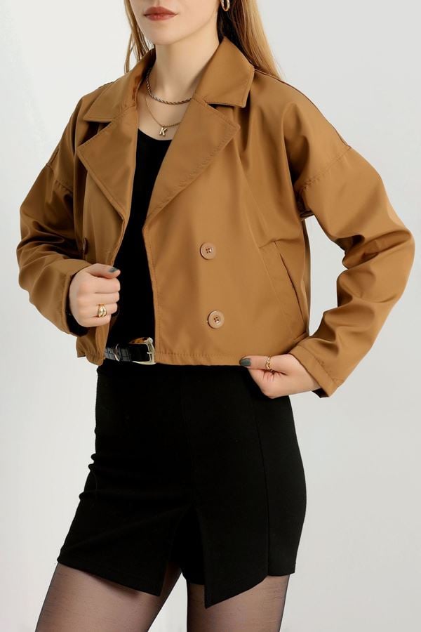 Astarsız Kruvaze Yaka Kısa Trençkot Taba - 90906.147.