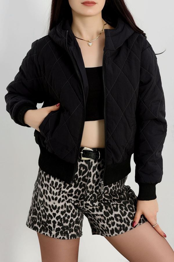 Kapüşonlu Şişme Mont Siyah - 90036.1839.