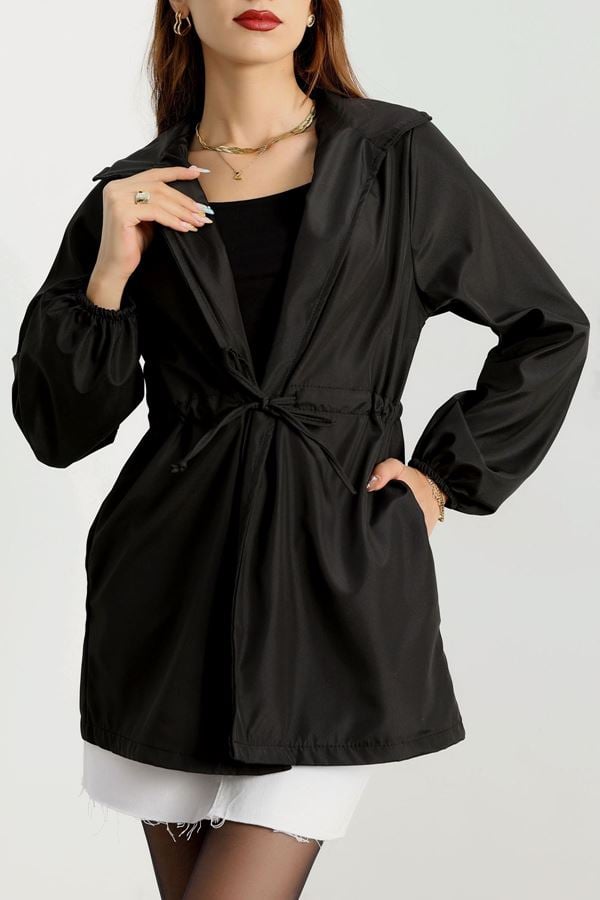 Bel Bağlamalı Astarsız Trençkot Siyah - 90907.147.