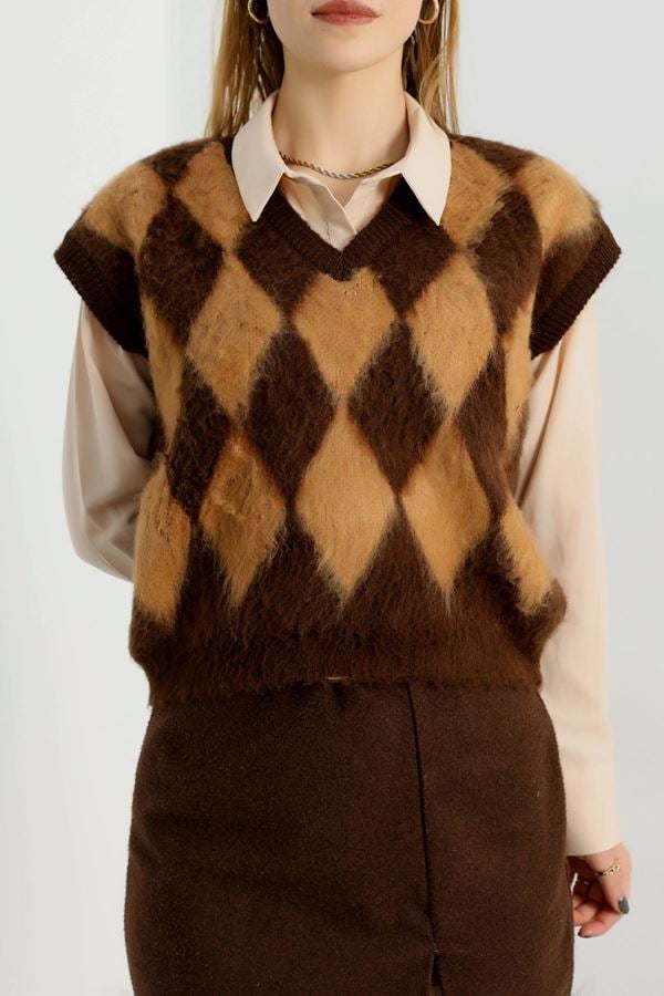 Baklava Desenli Süveter Kahve - 2409.1765.