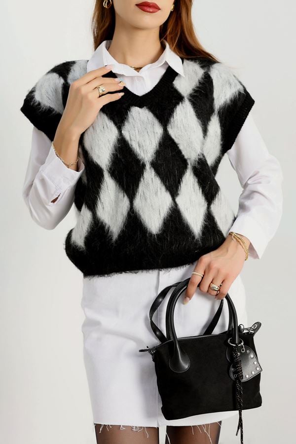 Baklava Desenli Süveter Siyah - 2409.1765.