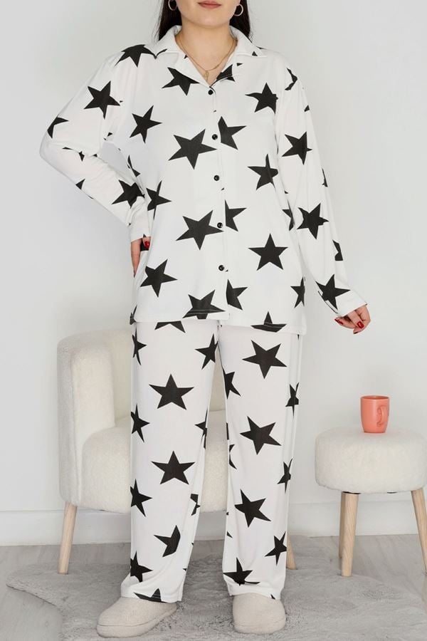 Büyük Beden Soft Milan Düğmeli Pijama Takımı Siyahyıldız - 754.1287.
