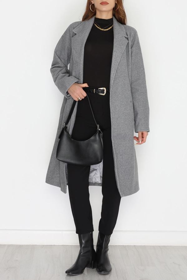 110 Cm Astarlı Kaşe Kaban Gri - 90038.1839.