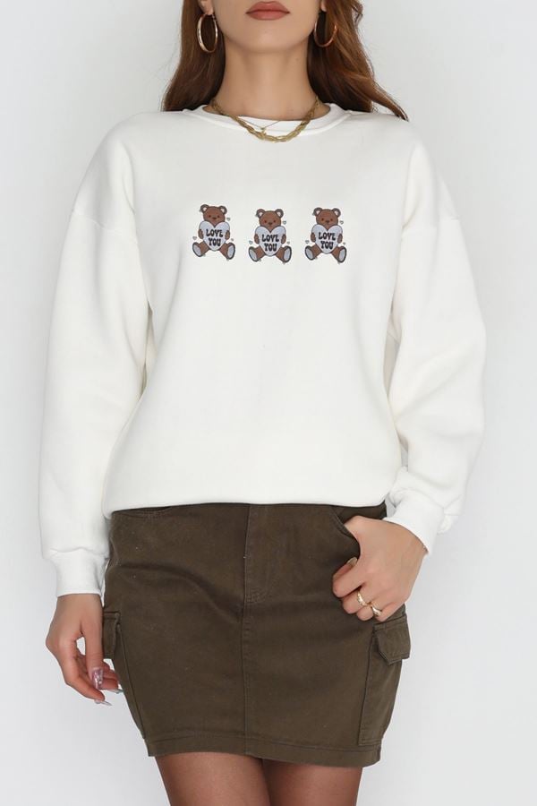 3 İplik Bisiklet Yaka Sweat Ekru - 42240.1878.