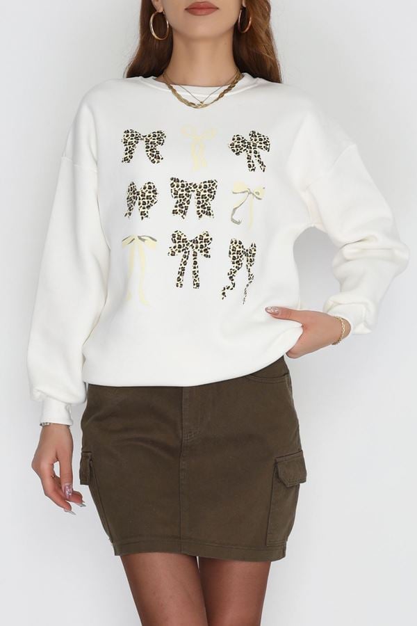 3 İplik Baskılı Sweat Ekru - 42244.1878.