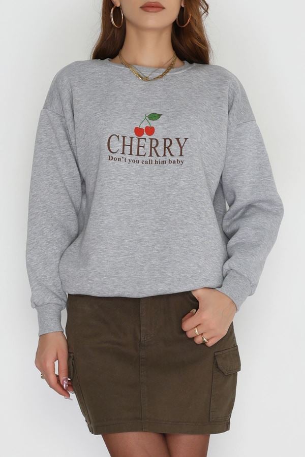 3 İplik Bisiklet Yaka Sweat Gri - 42235.1878.