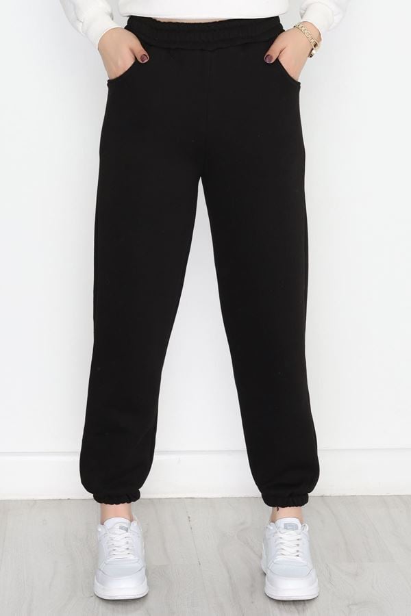 Paça Lastikli 3 İplik Eşofman Altı Siyah - 20956.1878.