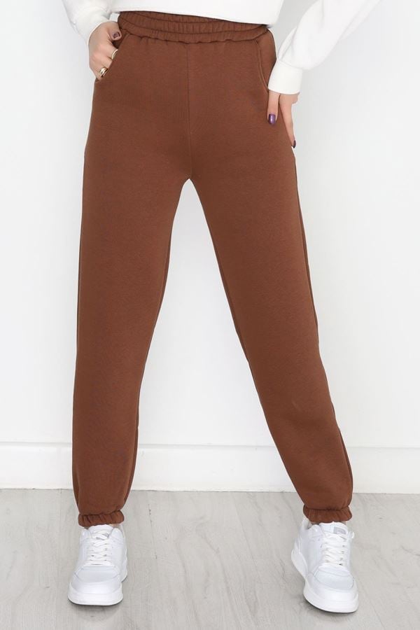 Lastikli 3 İplik Eşofman Altı Kahve1 - 20956.1878.