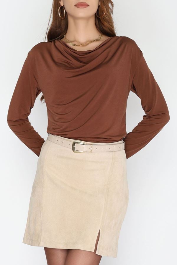 Degaje Yaka Sandy Bluz Açıkkahve - 70688.1949.