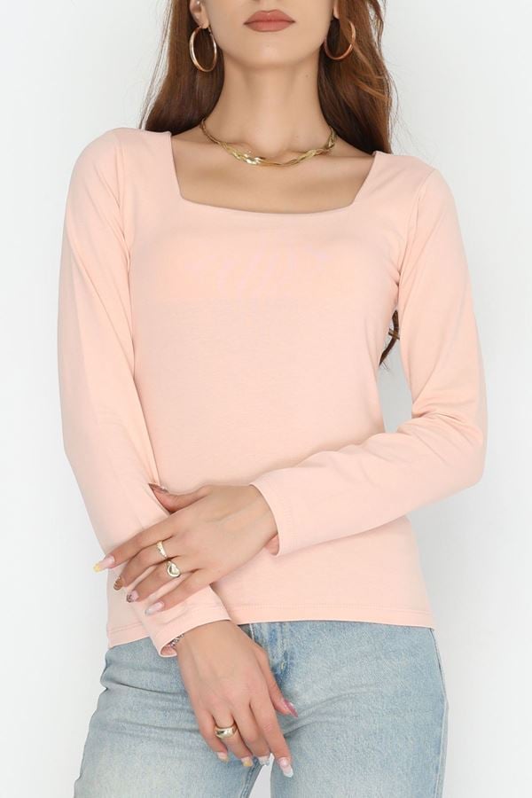 Çerçeve Yaka Kompak Likralı Body Somon - 90934.1878.