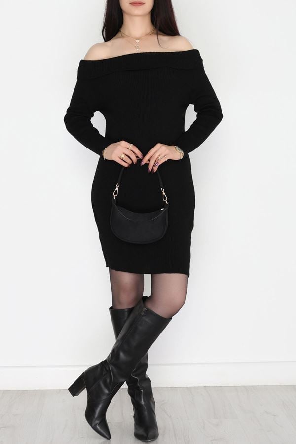 Madonna Yaka Triko Elbise Siyah - 42546.1765.