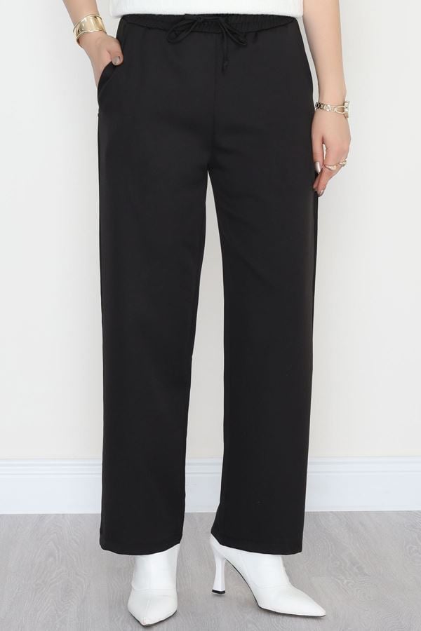 Beli Lastikli Dabıl Palazzo Pantolon Siyah1 - 90714.1837.