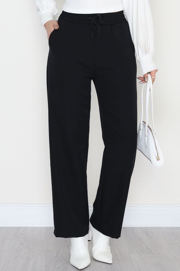 Beli Lastikli Dabıl Palazzo Pantolon Siyah - 90714.1837.