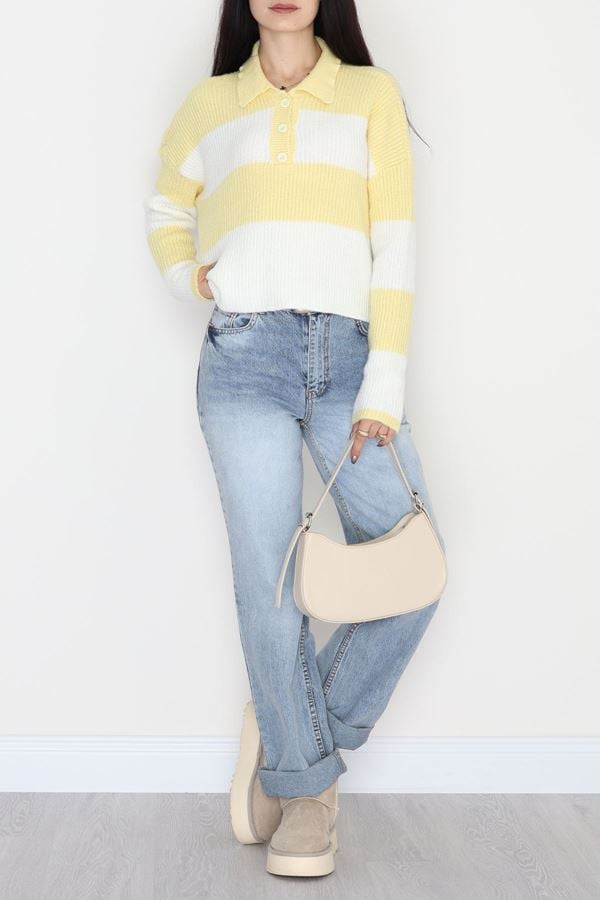 Şardonlu Düğmeli Triko Tereyağsarı - 31066.1766.