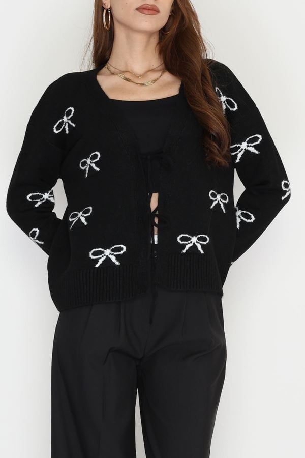 Şardonlu Fiyonklu Triko Hırka Siyah - 31067.1766.