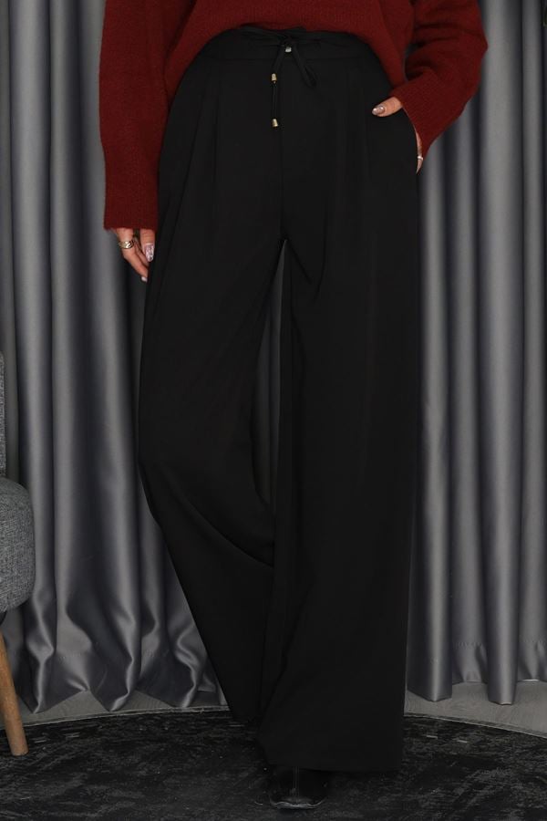 Perry Fashion Gramajlı Dabıl Kemerli Pantolon Siyah - 90086.1995.