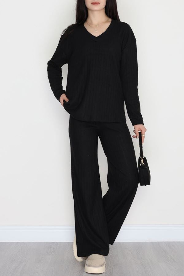 V Yaka Raporlu İnterlok Takım Siyah - 2280.1287.