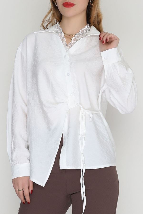 Robin Dantel Detaylı Gömlek Beyaz - 60025.292.