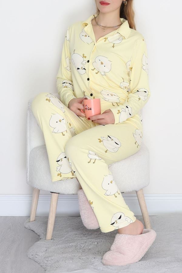 Soft Milan Düğmeli Pijama Takımı Sarı - 7511.1287.