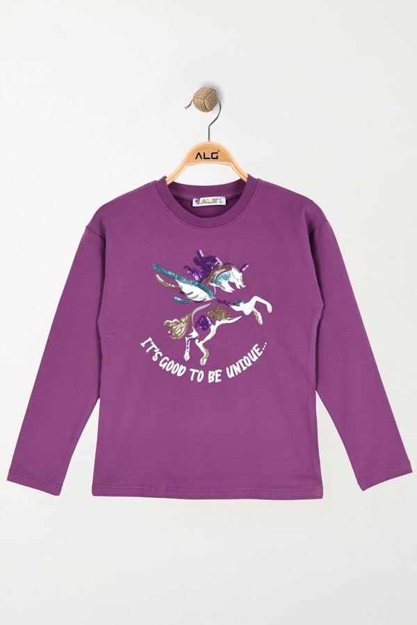 Nakışlı 6-9 Yaş Sweatshirt Mor - 6264181.1576.