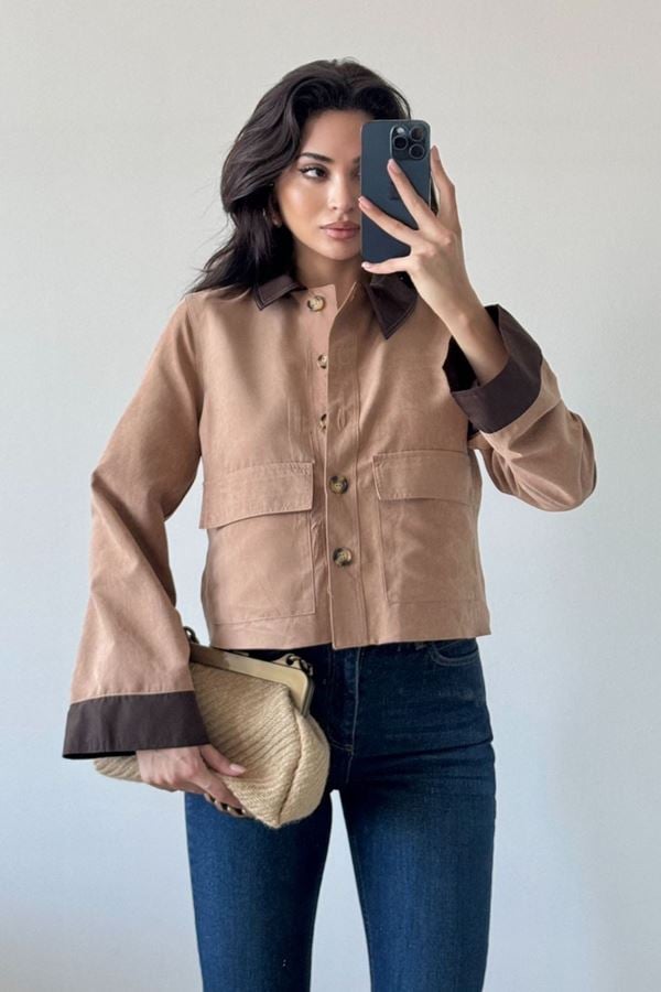 Loch Garnili Süet Trenç Ceket Açıkkahve - 2684.1997.