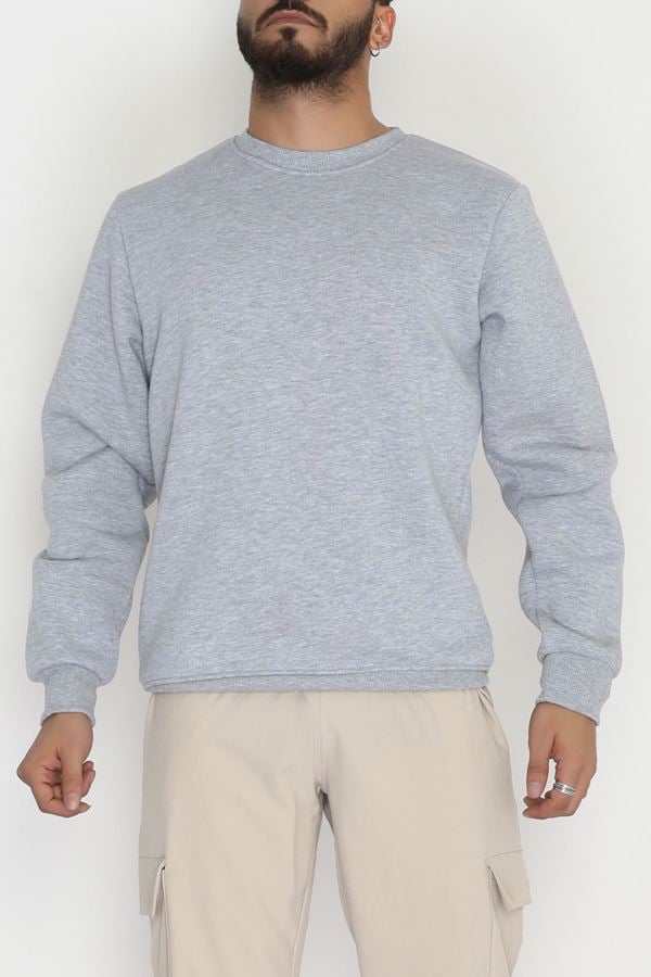 Bisiklet Yaka Şardonlu 3 İplik Erkek Sweat Gri - 42574.1878.