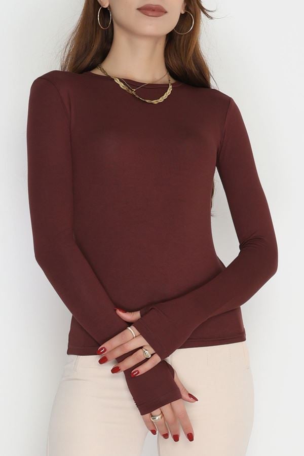 Bisiklet Yaka Parmak Geçmeli Viskon Body Kahve - 40075.599.