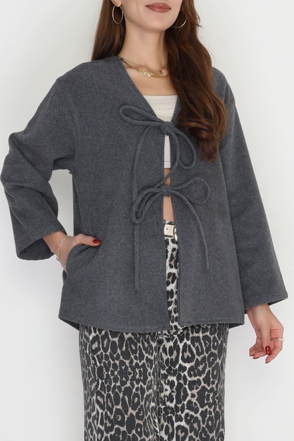 Önü Bağcıklı Kaşe Hırka Antrasit - 70995.1775.