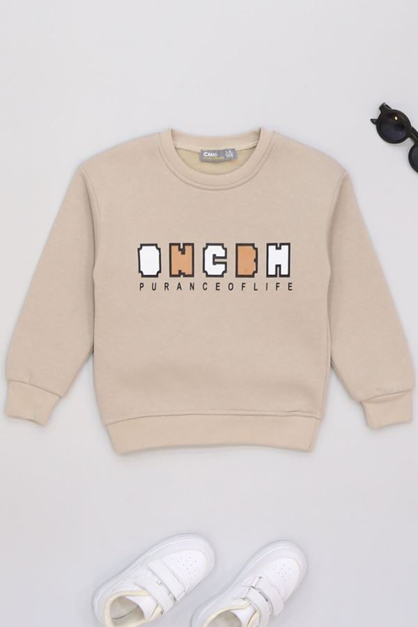 3-12 Yaş 3 İplik Şardonlu Sweat Vizon - 60415.1867.