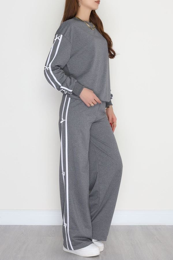 Şeritli Fiyonklu 2 İplik Eşofman Takımı Füme - 50788.1857.