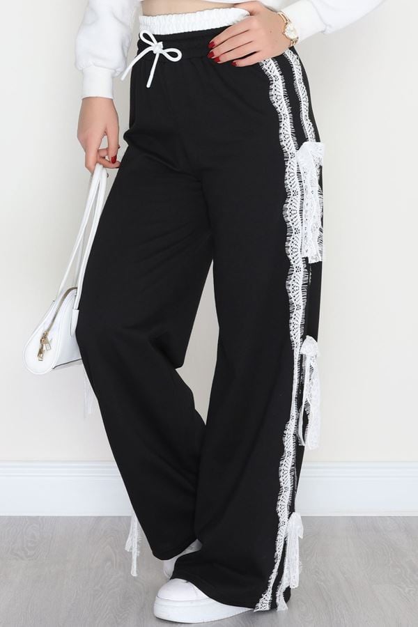 Dantel Şeritli 2 İplik Eşofman Altı Siyah - 50798.1857.