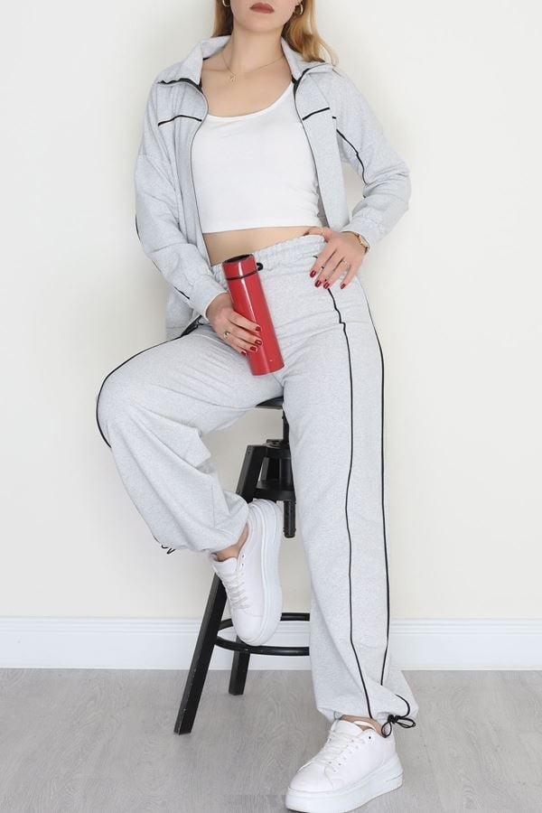 Biyeli 2 İplik Eşofman Takımı Gri - 50794.1857.