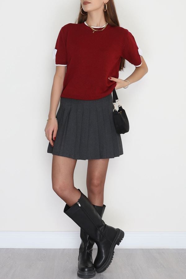 Kısa Kollu Triko Bordo - 2278.1765.