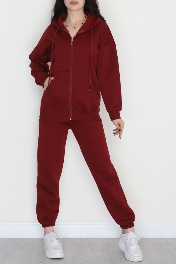 3 İplik Kapşonlu Eşofman Takımı Bordo - 20255.1878.