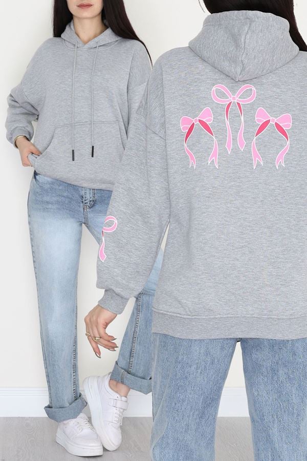 3 İplik Kanguru Cepli Kapşonlu Sweat Gri - 42252.1878.