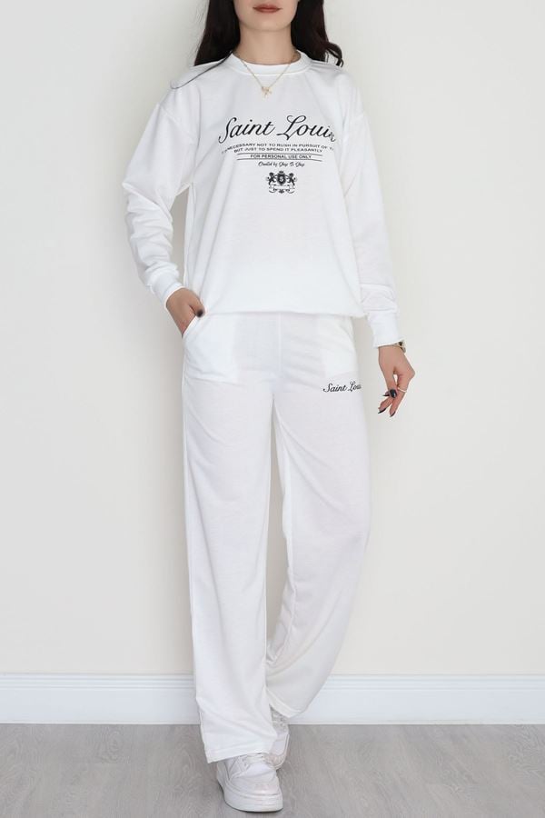 2 İplik Baskılı Eşofman Takımı Ekrusiyah - 31312.1878.