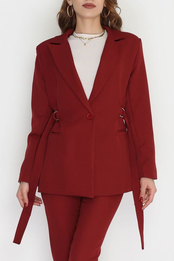 Astarlı Yandan Bağlamalı Blazer Ceket Bordo - 31453.1397.