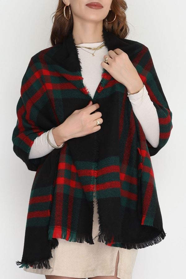 Desenli Kaşe Şal Siyahyeşil - 70811.750.