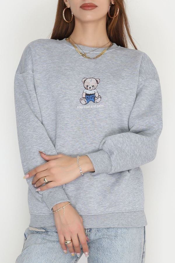 3 İplik Bisiklet Yaka Sweat Gri - 42237.1878.