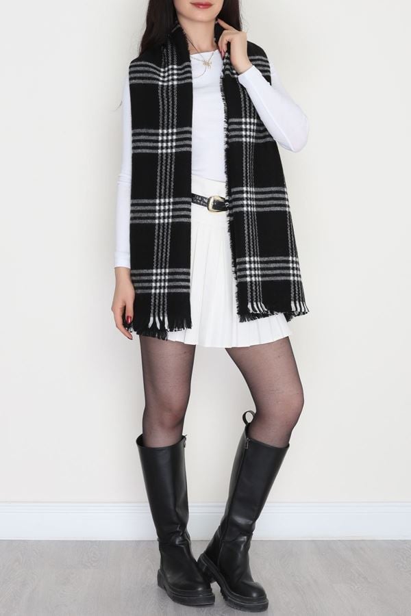 Desenli Kaşe Şal Siyahbeyaz2 - 70811.750.