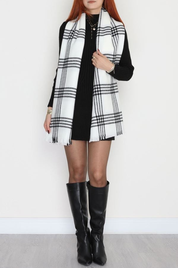 Desenli Kaşe Şal Beyazsiyah1 - 70811.750.