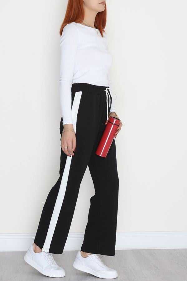 Şerit Detaylı Zra Krep Lastikli Pantolon Siyahbeyaz - 31441.1837.