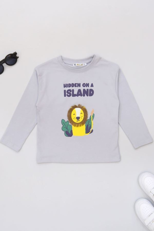 2-5 Yaş Aslan Baskılı Çocuk Sweatshirt Gri - 1264004.1576.