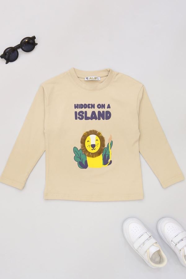 2-5 Yaş Aslan Baskılı Çocuk Sweatshirt Bej - 1264004.1576.