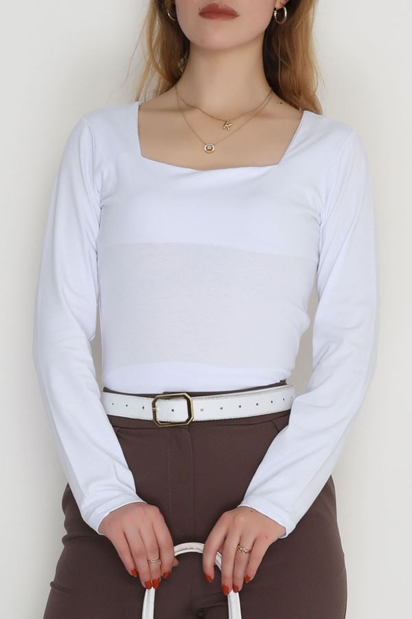 Çerçeve Yaka Kompak Likralı Body Beyaz - 90934.1878.