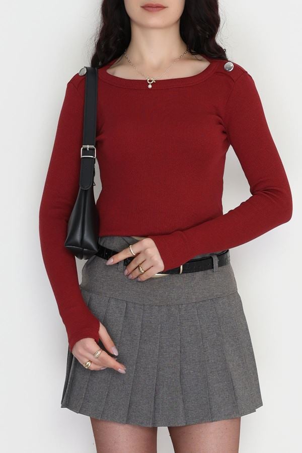 Bisiklet Yaka Omuz Düğmeli Kaşkorse Body Bordo - 70790.599.