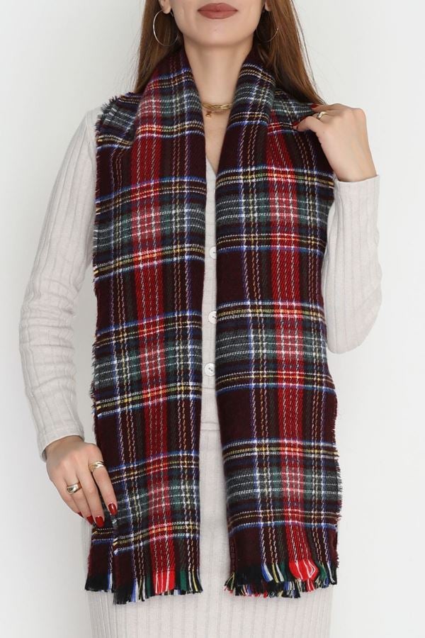 Desenli Kaşe Şal Kırmızıbordo - 70811.750.