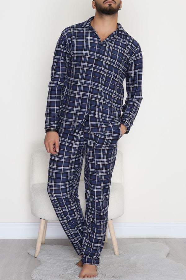 Süet Düğmeli Erkek Pijama Takımı Maviekose - 755.1287.