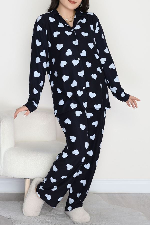 Büyük Beden Süet Düğmeli Pijama Takımı Lacikalp - 455.1287.